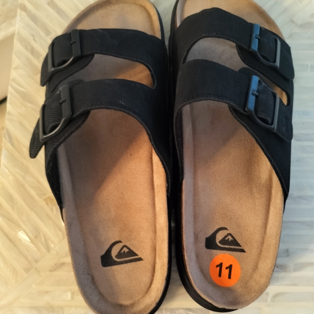 Black Slide Sandals with Buckles